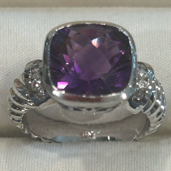 14Kt White Gold Amethyst And Diamond Cocktail Ring - Picture 7 of 8